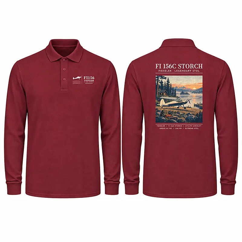 Fieseler Fi 156C Storch Premium Polo T-Shirts - Poster - Long Sleeve - Dark Red