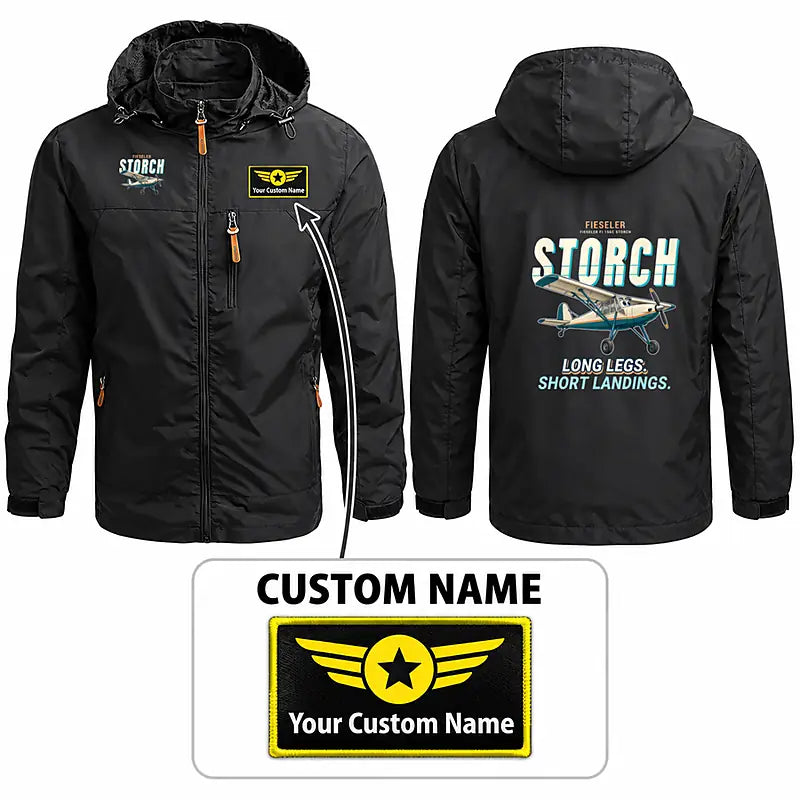 Fieseler Fi 156C Storch Stylish Jackets - Hooded Windbreaker - Cartoon + Name - Black