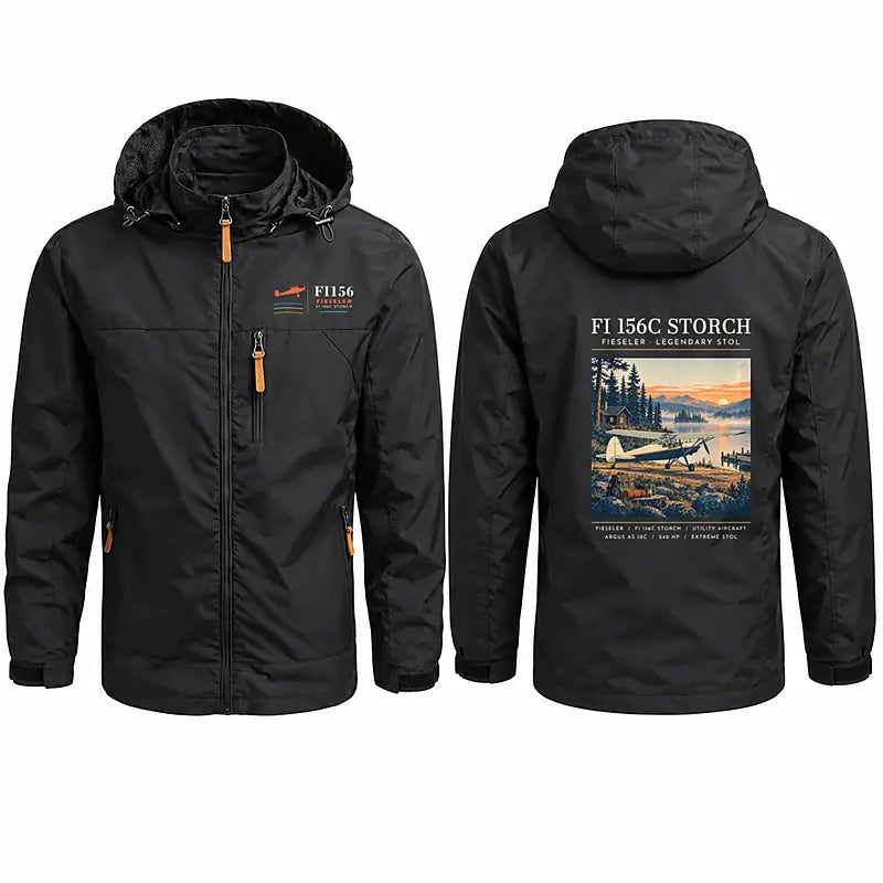 Fieseler Fi 156C Storch Stylish Jackets - Hooded Windbreaker - Poster - Black