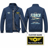 Thumbnail for Fieseler Fi 156C Storch Stylish Jackets - Stand Collar - Cartoon + Name - Navy Blue