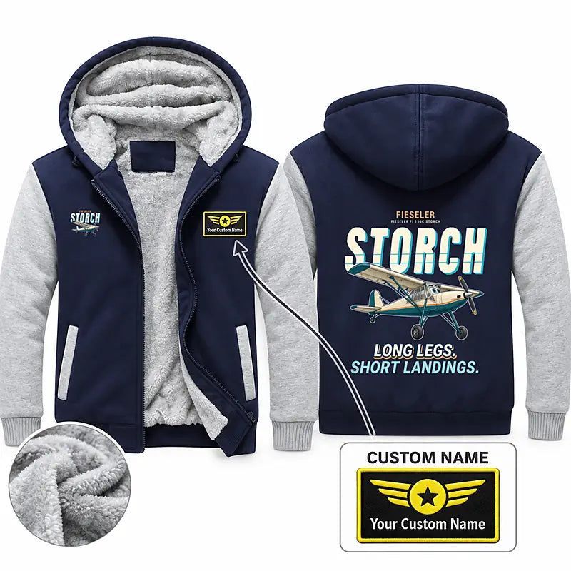 Fieseler Fi 156C Storch Zipped Sweatshirts - Cartoon + Name - Navy & Gray