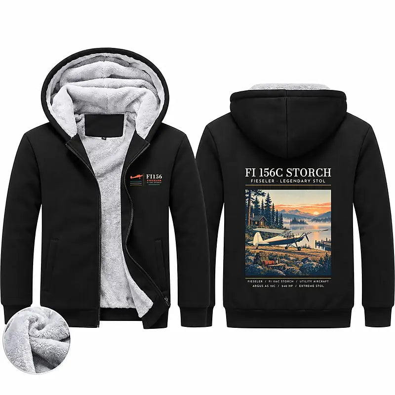 Fieseler Fi 156C Storch Zipped Sweatshirts - Poster - Black