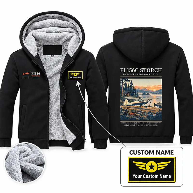 Fieseler Fi 156C Storch Zipped Sweatshirts - Poster + Name - Black