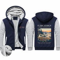 Thumbnail for Fieseler Fi 156C Storch Zipped Sweatshirts - Poster - Navy & Gray