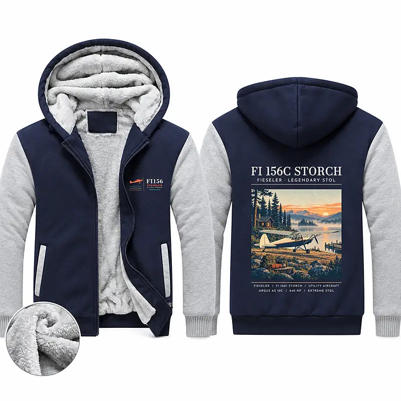 Fieseler Fi 156C Storch Zipped Sweatshirts - Poster - Navy & Gray