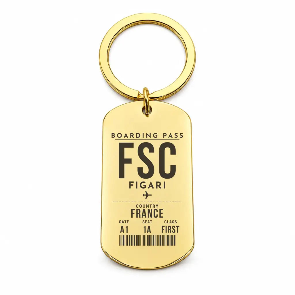 Figari Sud-Corse Airport FSC - Key Chain - Boarding Pass Style - Gold