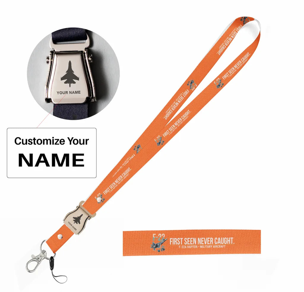 Fighter Jet 22A seat belt lanyard - orange with name