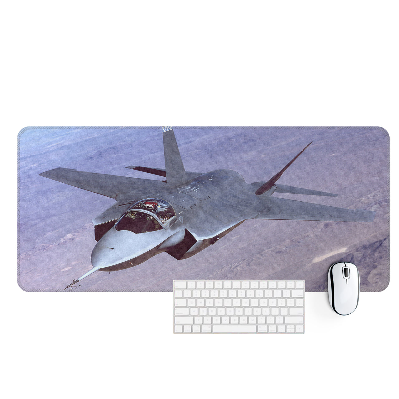 Fighter Jet 35 Captured in the Air Designed Desk Mats