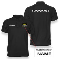 Thumbnail for Finnair Airlines logo on black + name double side polo t shirt