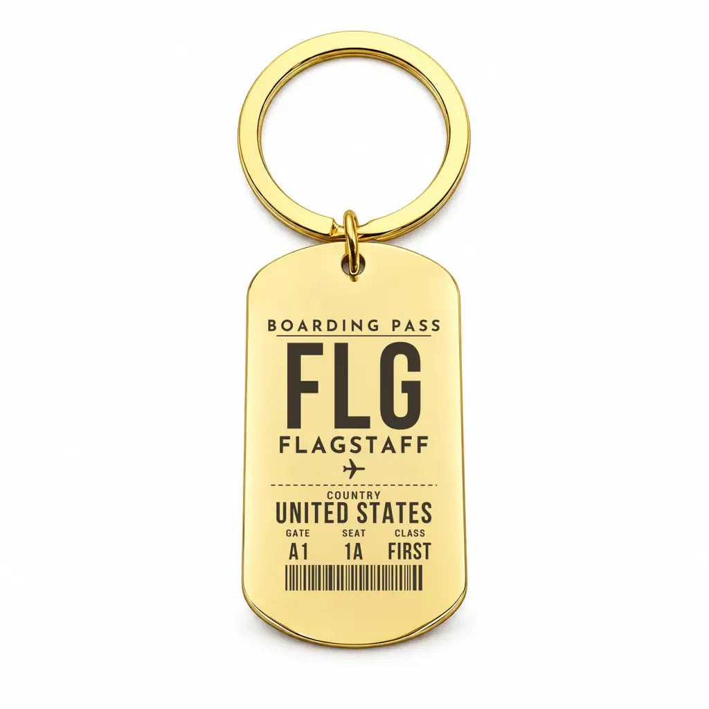 Flagstaff Pulliam Airport FLG - Key Chain - Boarding Pass Style - Gold