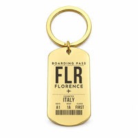 Thumbnail for Florence Airport FLR - Key Chain - Boarding Pass Style - Gold