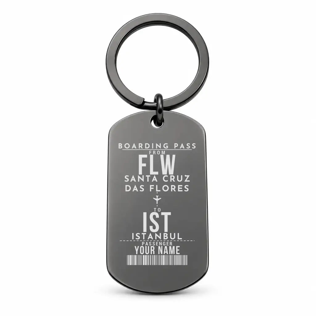 Flores Airport FLW - Key Chain - Customizable Boarding Pass - Black