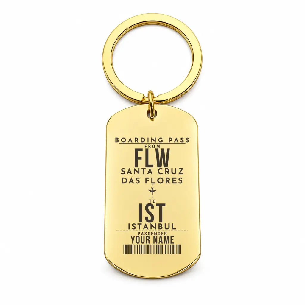 Flores Airport FLW - Key Chain - Customizable Boarding Pass - Gold