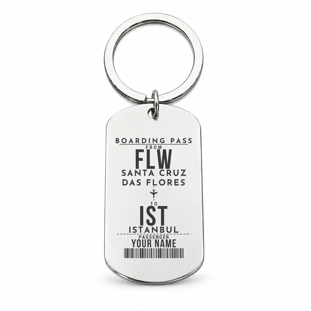 Flores Airport FLW - Key Chain - Customizable Boarding Pass - Silver