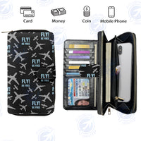 Thumbnail for Fly Be Free Black Designed Leather Long Zipper Wallets