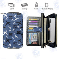 Thumbnail for Fly Be Free Blue Designed Leather Long Zipper Wallets