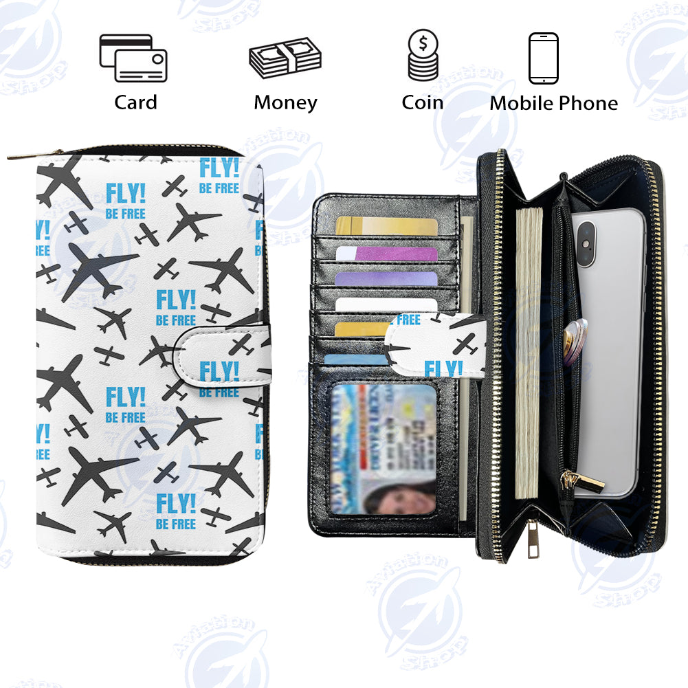 Fly Be Free White Designed Leather Long Zipper Wallets