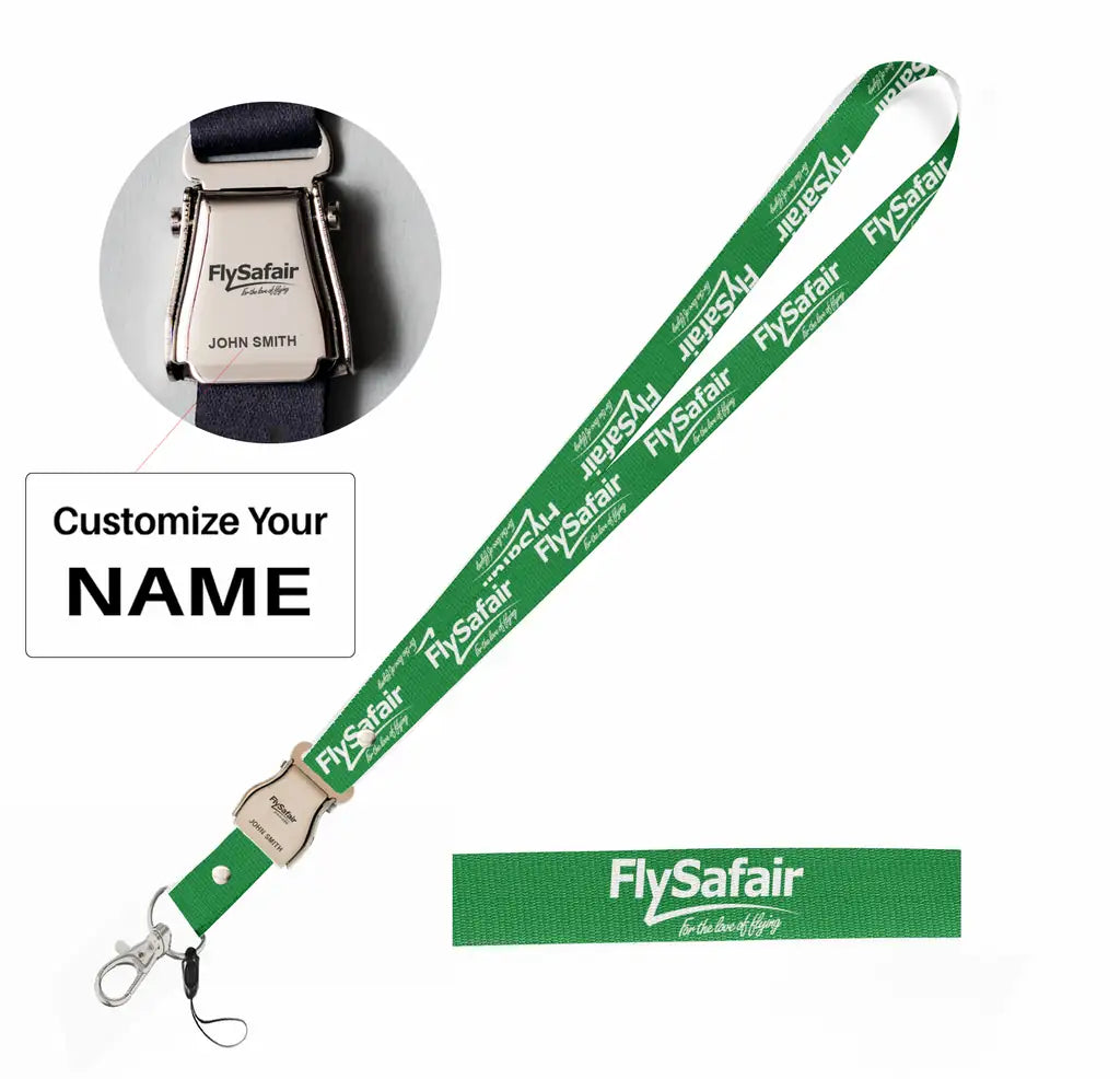 FlySafair seat belt lanyard - green with name
