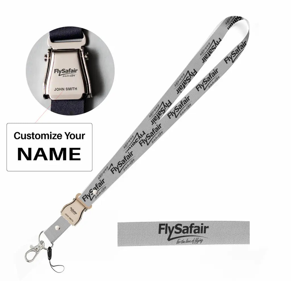 FlySafair seat belt lanyard - light gray with name