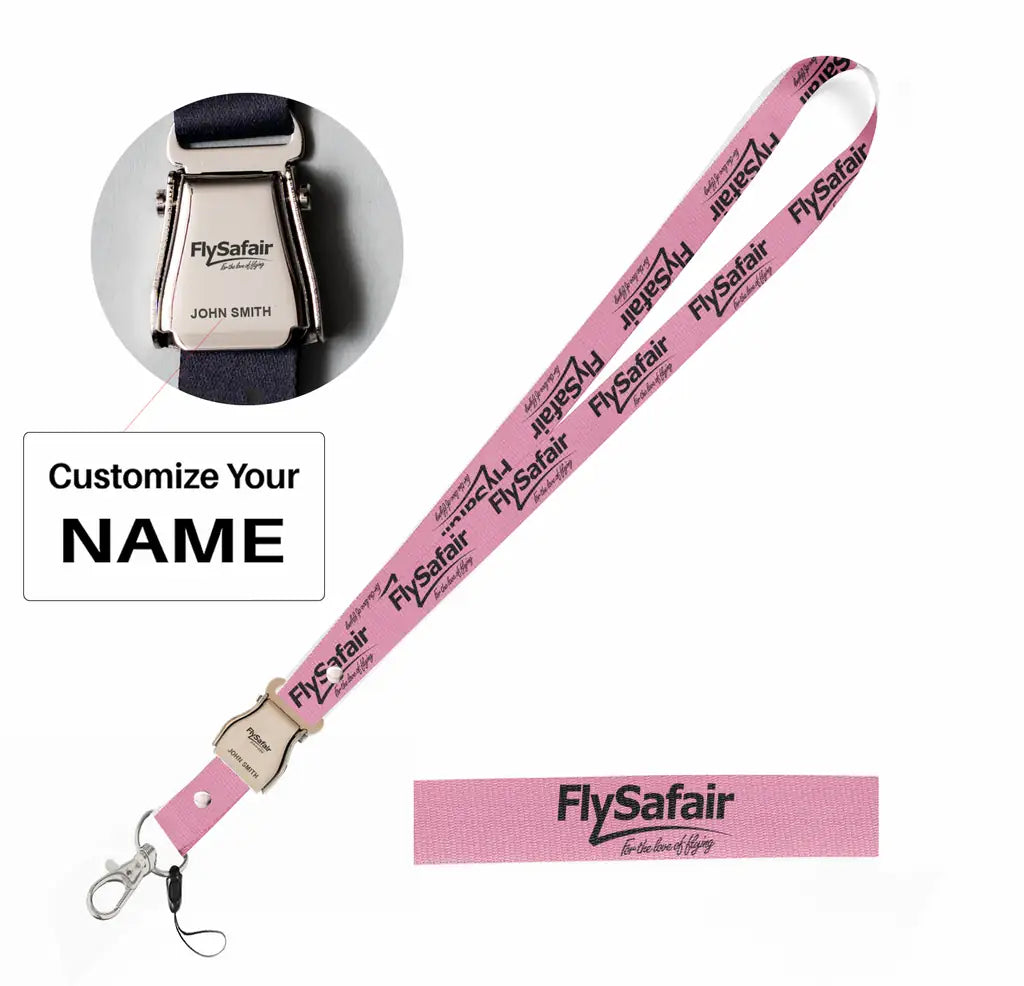 FlySafair seat belt lanyard - pink with name