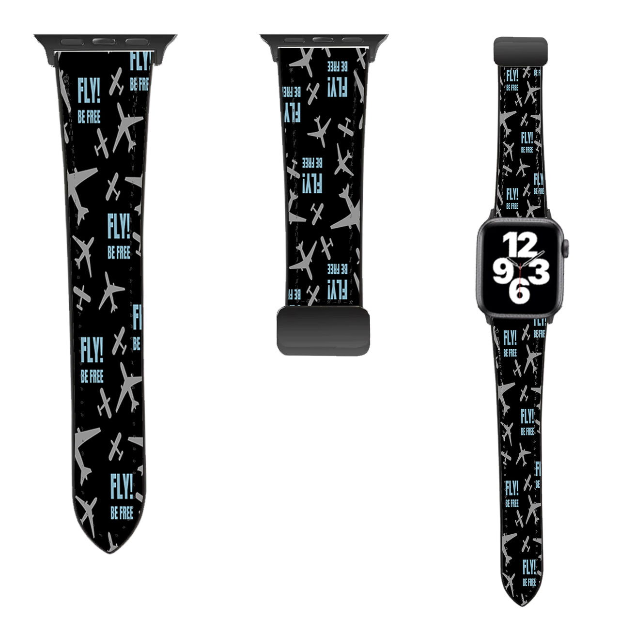 Fly be Free (Black) Designed Leather Apple Watch Straps