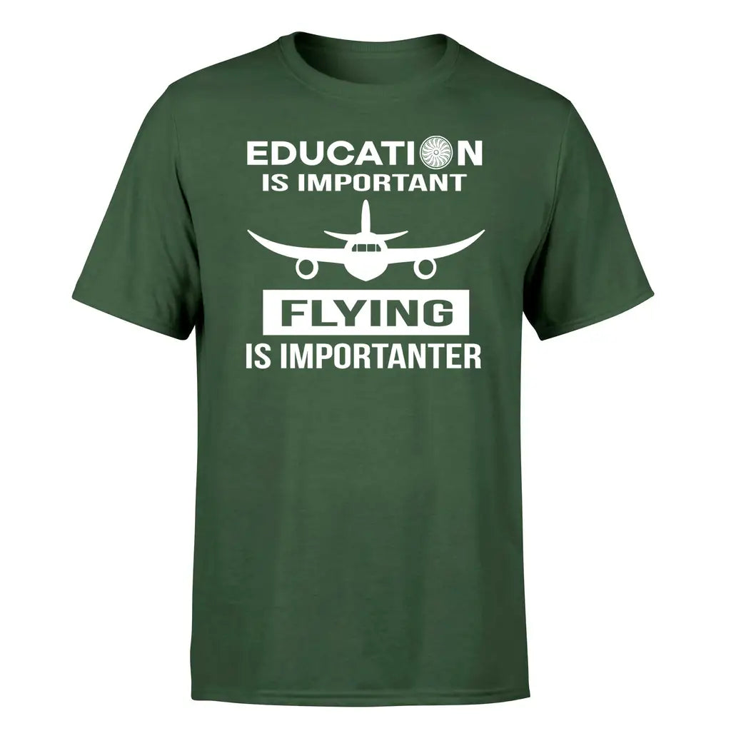 Flying is Importanter design on dark green single side