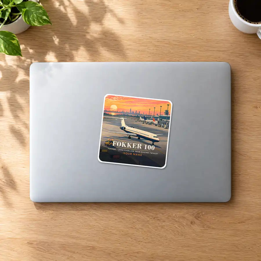 Fokker 100 - 3D + Name - Square Sticker - MacBook