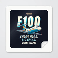 Thumbnail for Fokker 100 - Cartoon + Name - Square Sticker - Peel