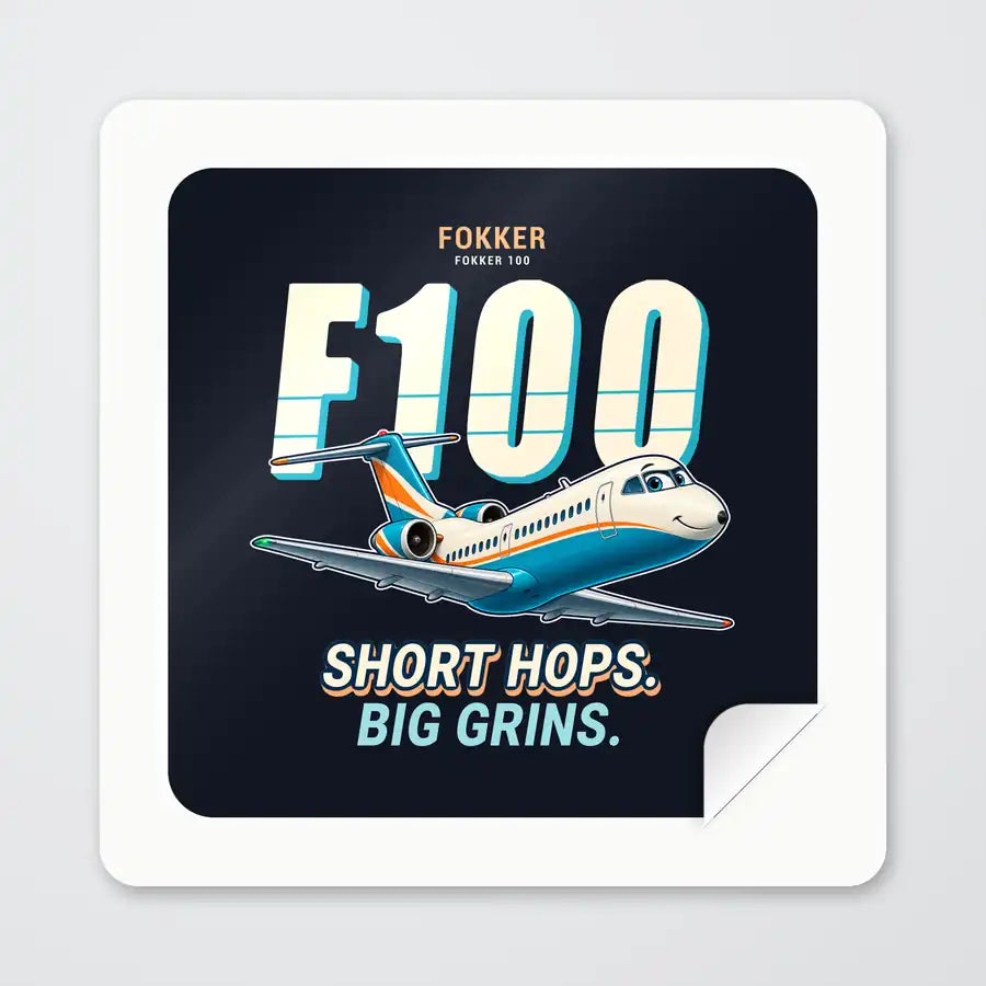 Fokker 100 - Cartoon - Square Sticker - Peel