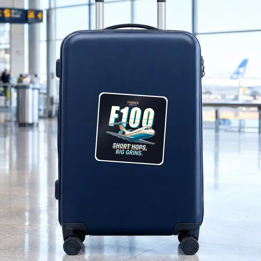 Fokker 100 - Cartoon - Square Sticker - Suitcase