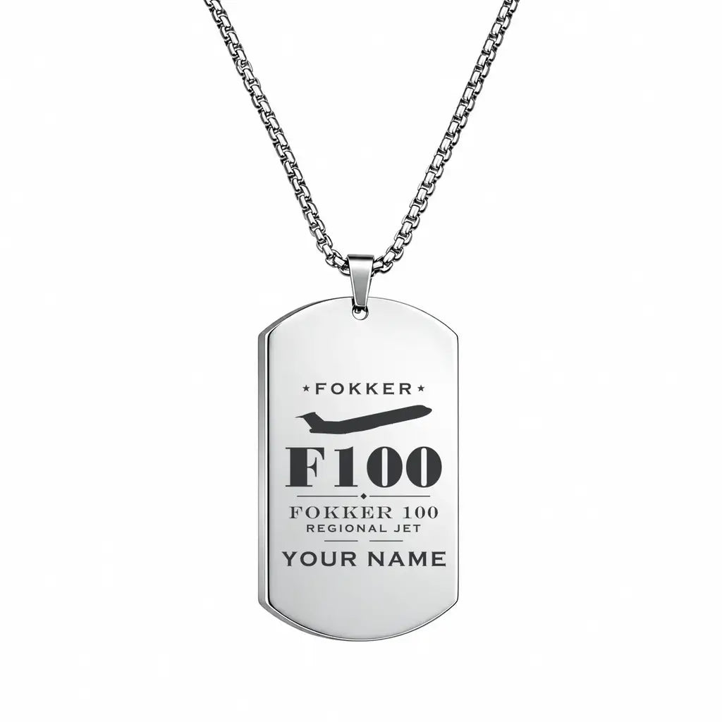 Fokker 100 - Necklace - Heritage + Name - Silver