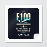 Thumbnail for Fokker 100 - Original + Name - Square Sticker - Peel