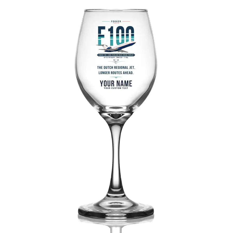 Fokker 100 - Original + Name - Wine Glass