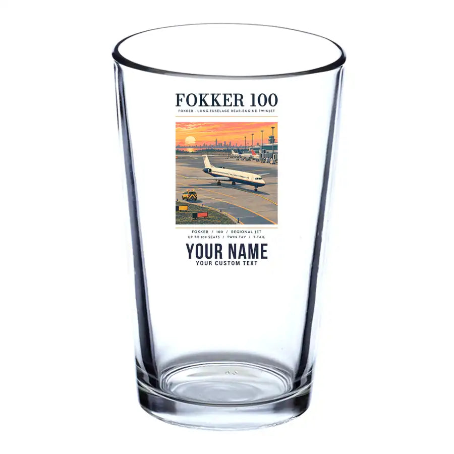 Fokker 100 - Poster + Name - Beer & Water Glass