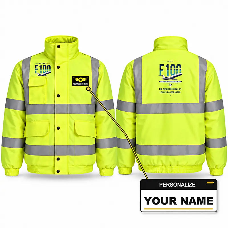 Fokker 100 Reflective Winter Jackets - Original + Name - Fluorescent Yellow