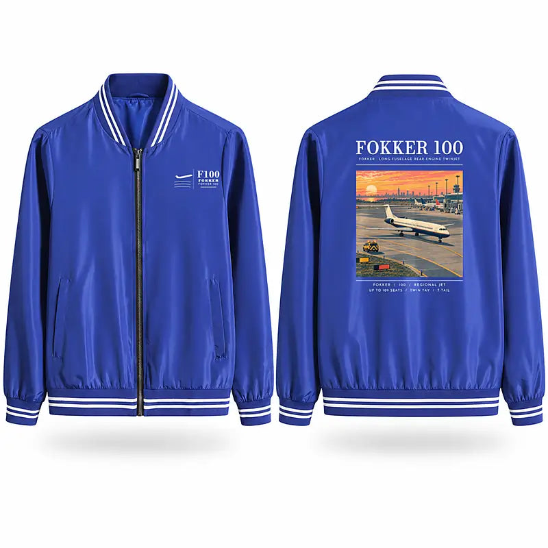 Fokker 100 Stylish Jackets - Baseball Collar - Poster - Royal Blue