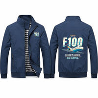 Thumbnail for Fokker 100 Stylish Jackets - Stand Collar - Cartoon - Navy Blue