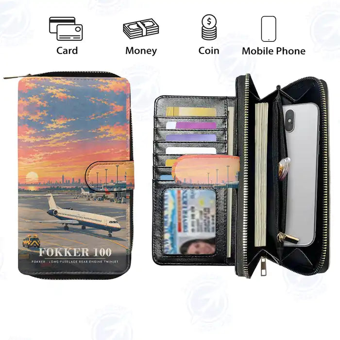 Fokker 100 Leather Wallets - Zip Long Wallet - 3D
