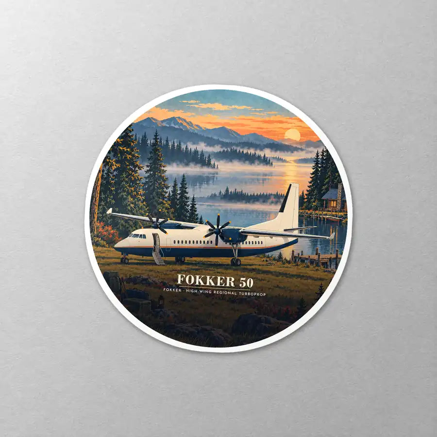Fokker 50 - 3D - Circle Sticker - Close-up