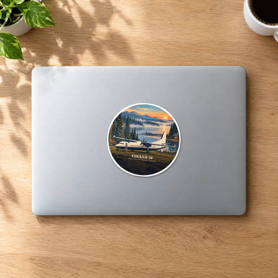 Fokker 50 - 3D - Circle Sticker - MacBook