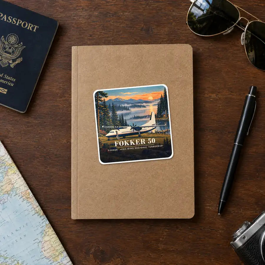 Fokker 50 - 3D - Square Sticker - Notebook