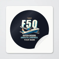 Thumbnail for Fokker 50 - Cartoon + Name - Circle Sticker - Peel