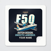 Thumbnail for Fokker 50 - Cartoon + Name - Square Sticker - Peel