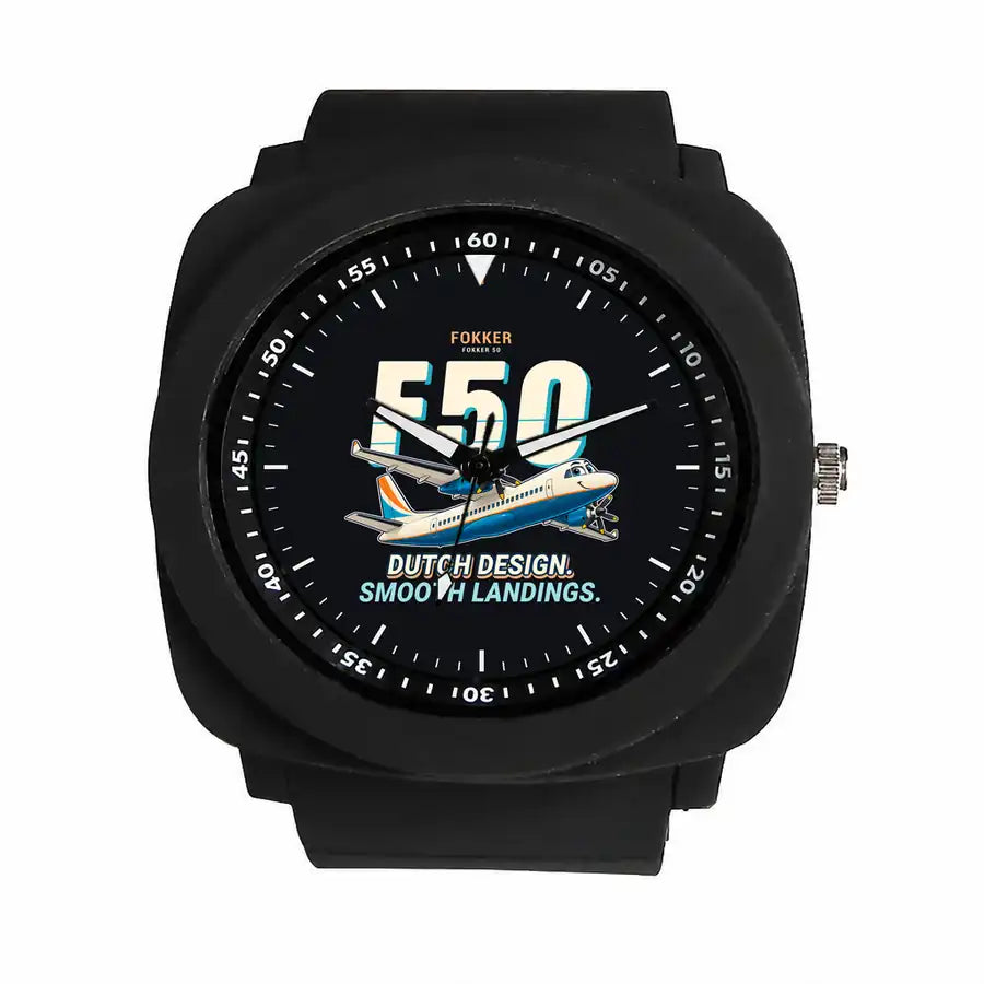 Fokker 50 - Cartoon - Rubber Strap - Black