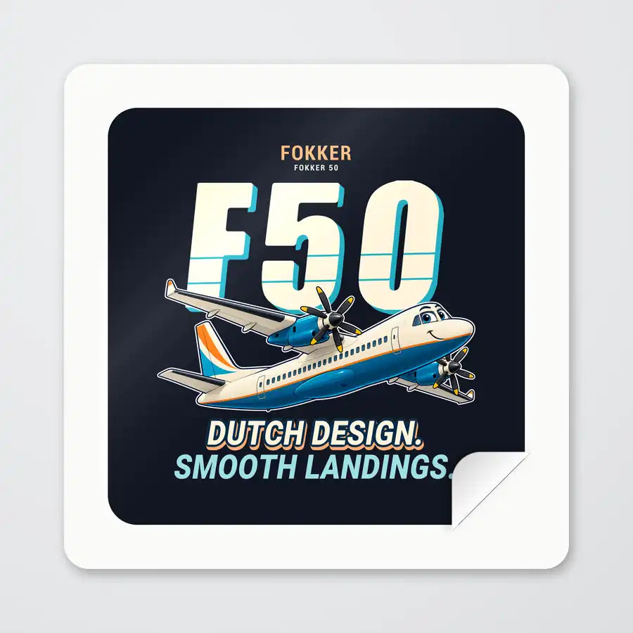 Fokker 50 - Cartoon - Square Sticker - Peel