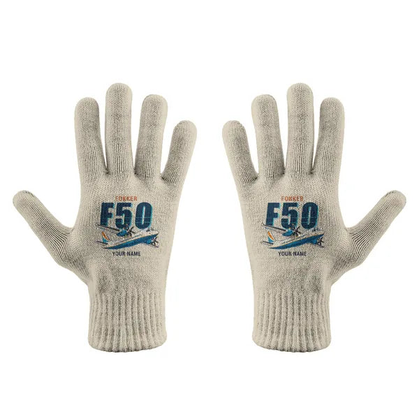 Fokker 50 - Gloves - Full - Cartoon + Name - Beige