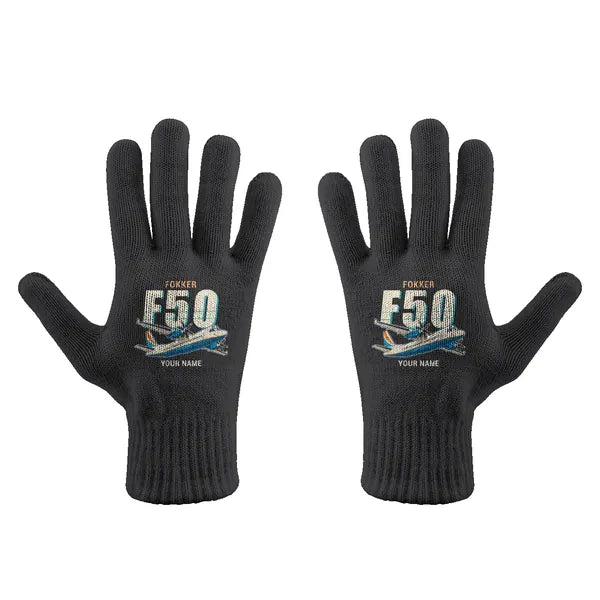 Fokker 50 - Gloves - Full - Cartoon + Name - Black