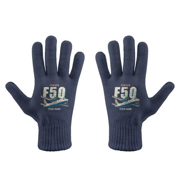 Fokker 50 - Gloves - Full - Cartoon + Name - Navy Blue