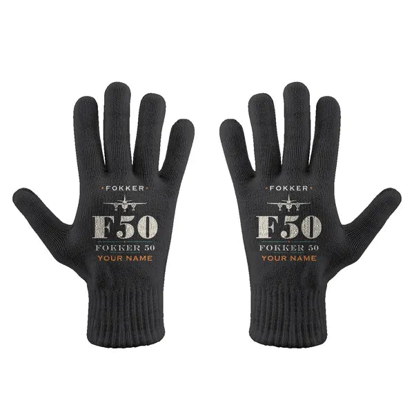 Fokker 50 - Gloves - Full - Heritage + Name - Black