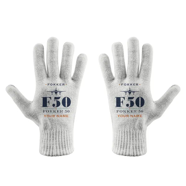 Fokker 50 - Gloves - Full - Heritage + Name - White
